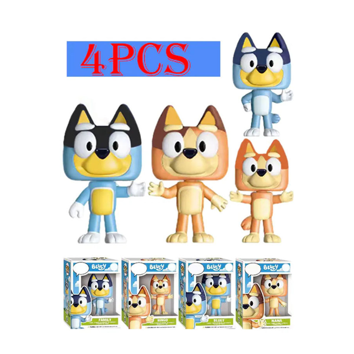 Bluey Familie Figuren Set aus PVC: Bingo, Bandit und Chilli als bunte Sammlerfiguren und dekorative Spielzeugornamente für Kinder - Bild 4