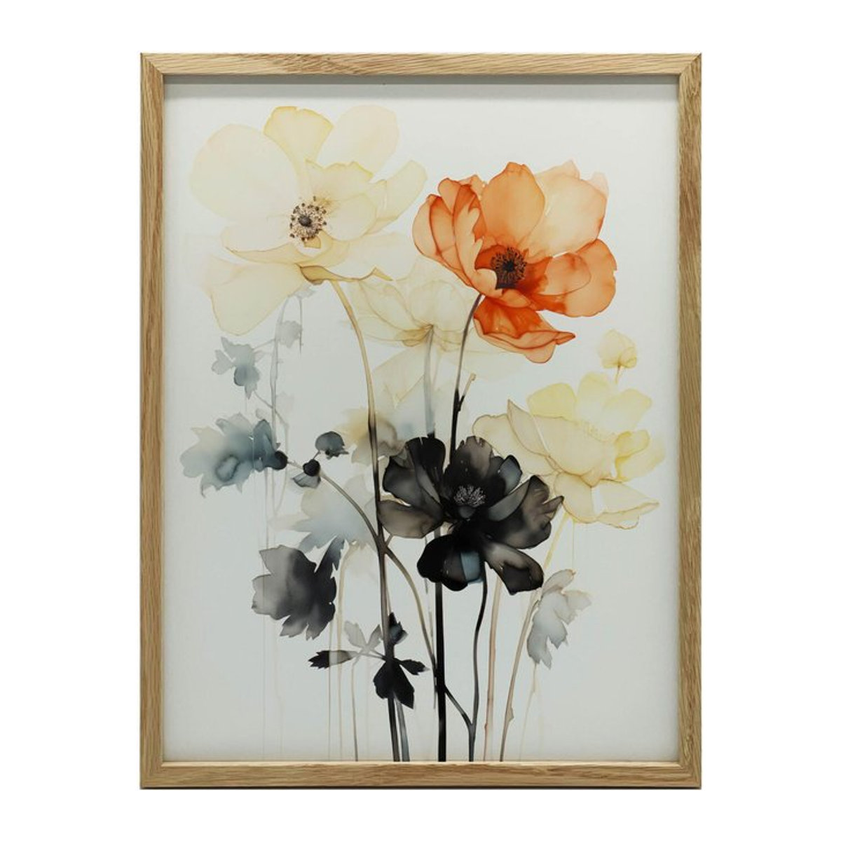 Blumige Symphonie in Aquarell Wandbild von Marcin Zbijowski mit dunkelbraunem Holzrahmen, B/H: 50 x 70 cm - Bild 1