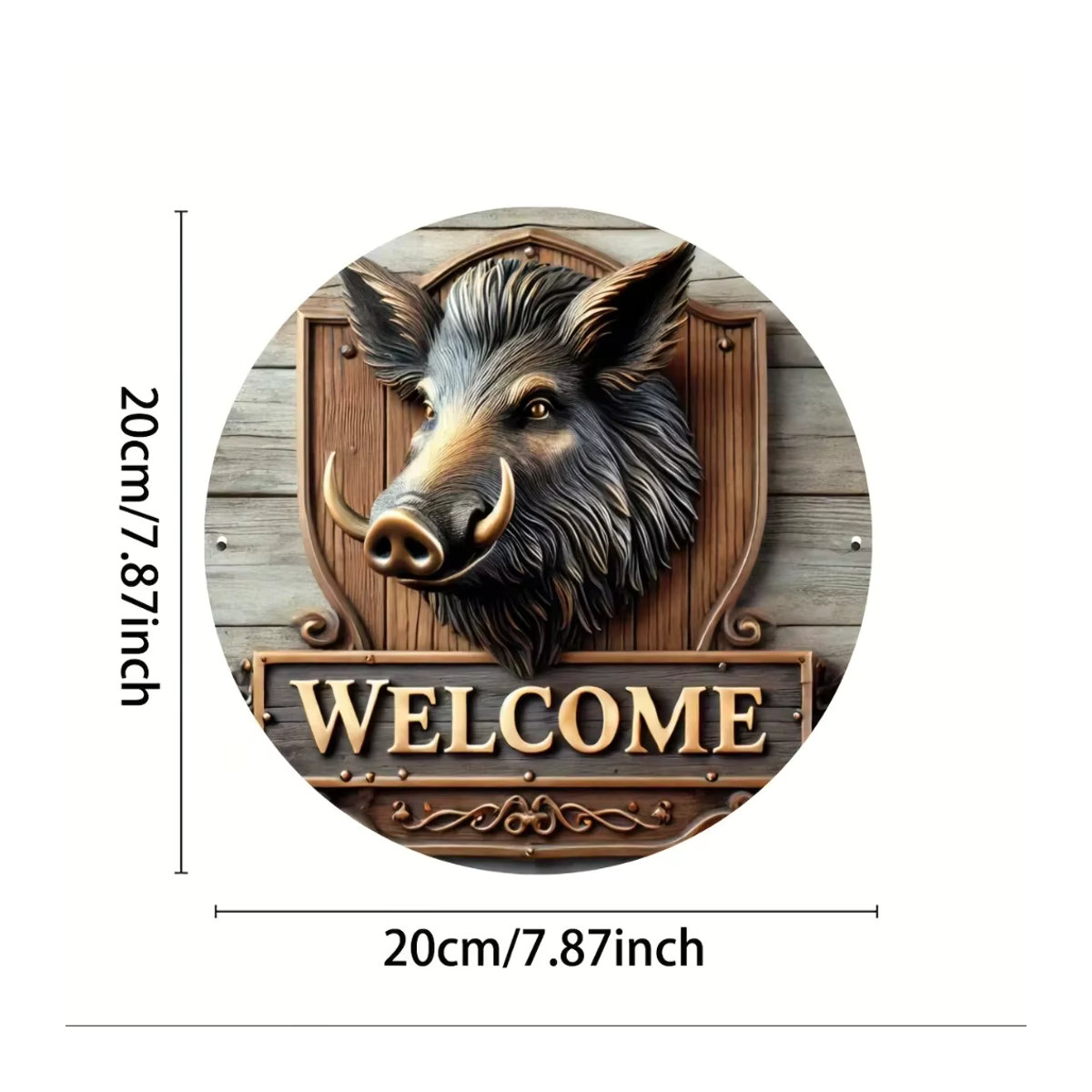 BoarInstallPro ™ Rundes Willkommensschild aus Metall mit Wildschwein-Motiv, wetterfest und vorgebohrt, Durchmesser: 20 cm - Bild 2