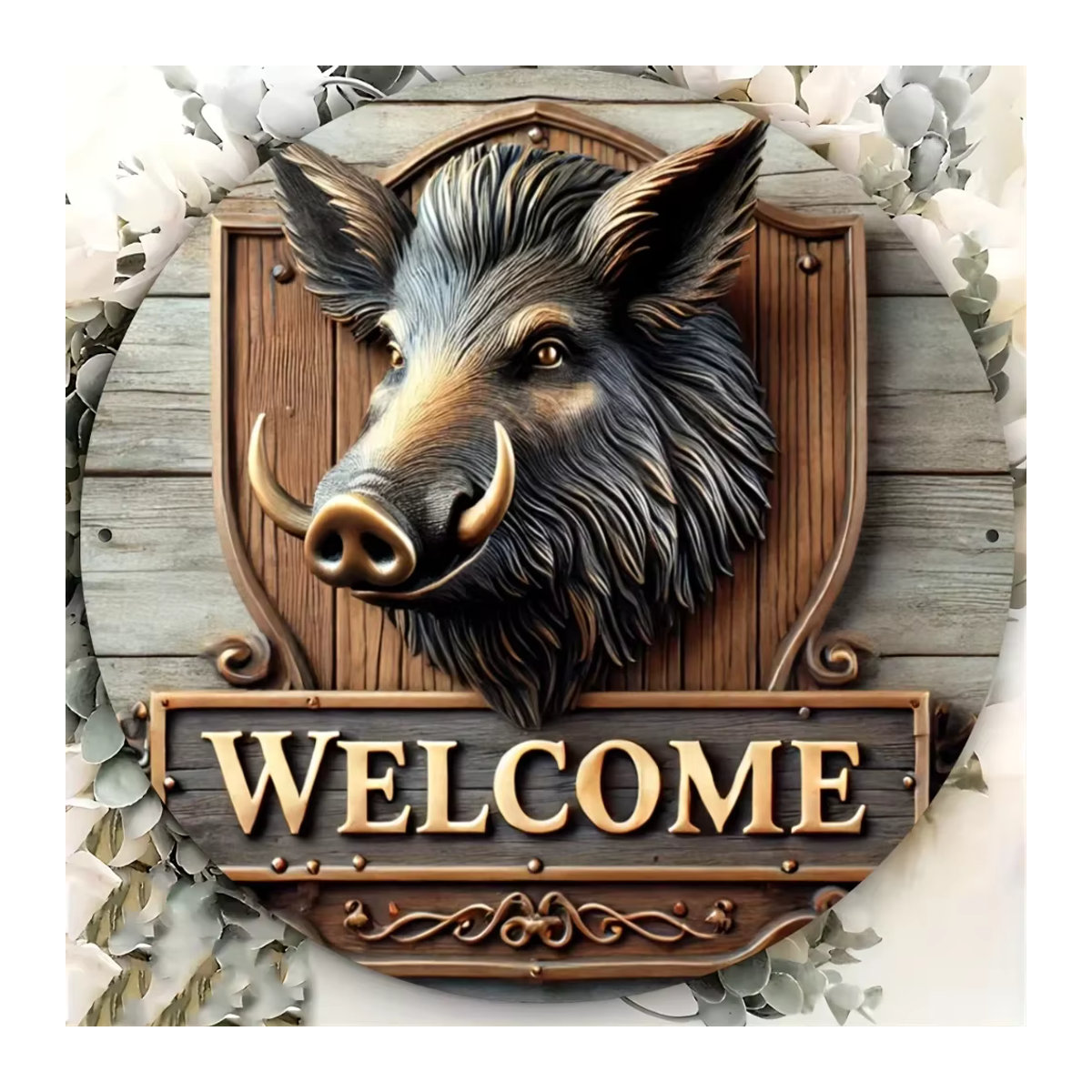 BoarInstallPro ™ Rundes Willkommensschild aus Metall mit Wildschwein-Motiv, wetterfest und vorgebohrt, Durchmesser: 20 cm - Bild 4