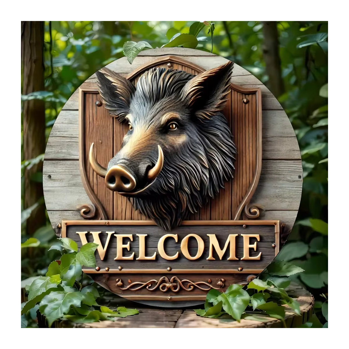 BoarInstallPro ™ Rundes Willkommensschild aus Metall mit Wildschwein-Motiv, wetterfest und vorgebohrt, Durchmesser: 20 cm - Bild 5