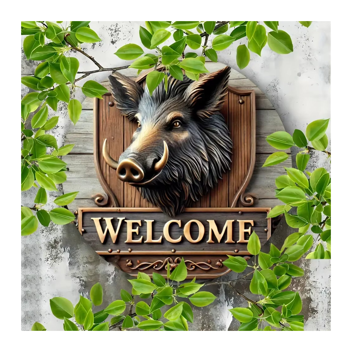 BoarInstallPro ™ Rundes Willkommensschild aus Metall mit Wildschwein-Motiv, wetterfest und vorgebohrt, Durchmesser: 20 cm - Bild 6