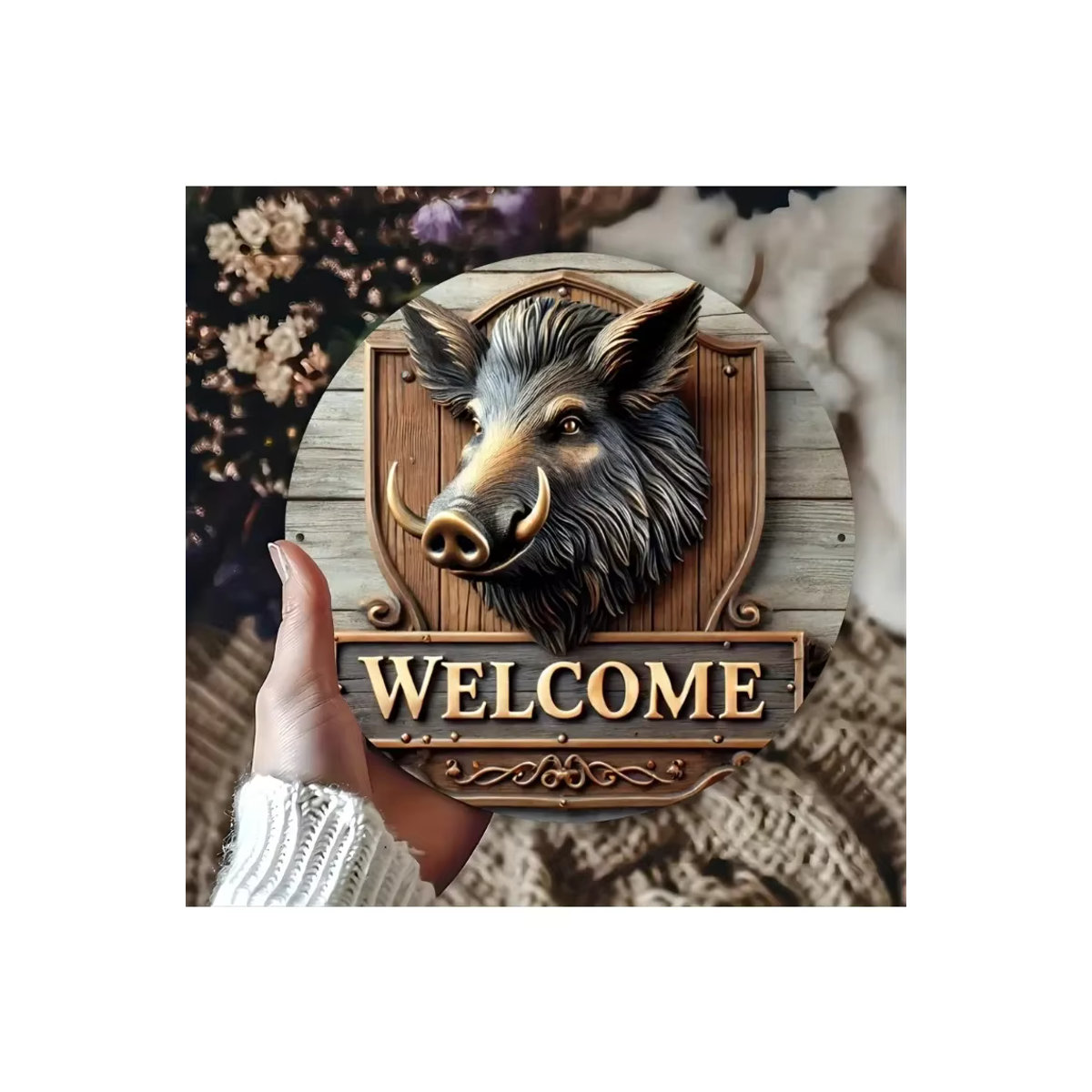 BoarInstallPro ™ Rundes Willkommensschild aus Metall mit Wildschwein-Motiv, wetterfest und vorgebohrt, Durchmesser: 20 cm - Bild 7