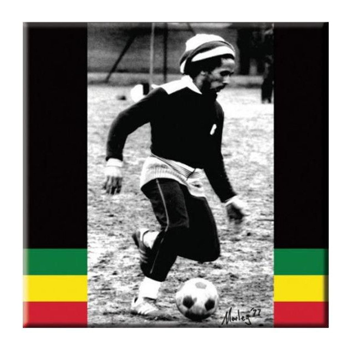 Bob Marley Fußball-Kühlschrankmagnet aus Metall in Schwarz - Bild 1