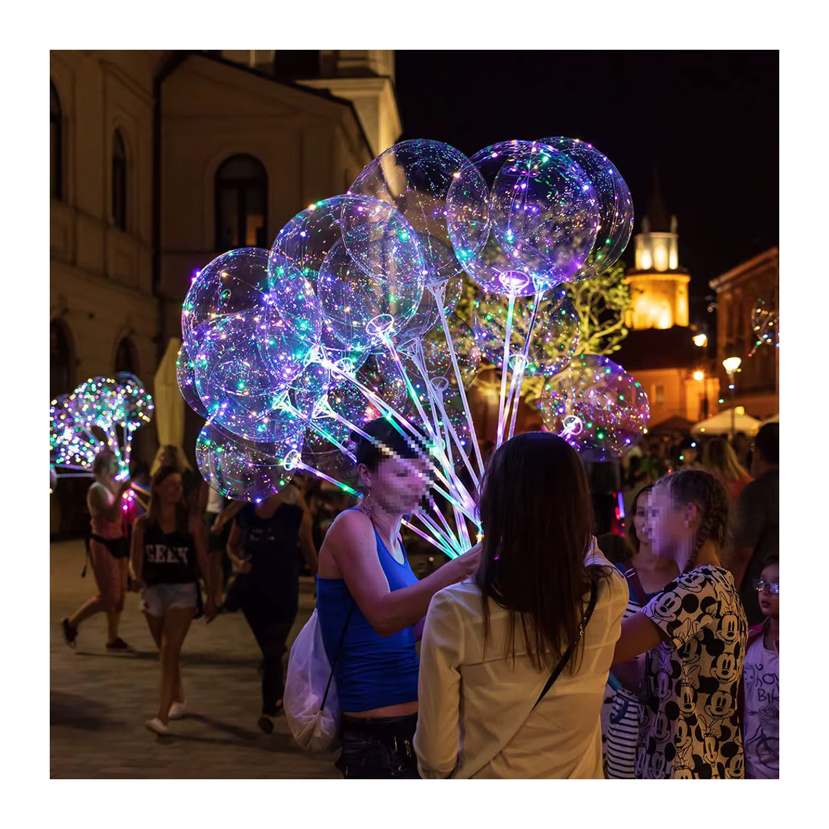 BoBo bunte leuchtende Blasenballons mit blinkendem Griff für Weihnachtsfeier-Dekoration, mehrfarbig, Durchmesser: 70 cm - Bild 3