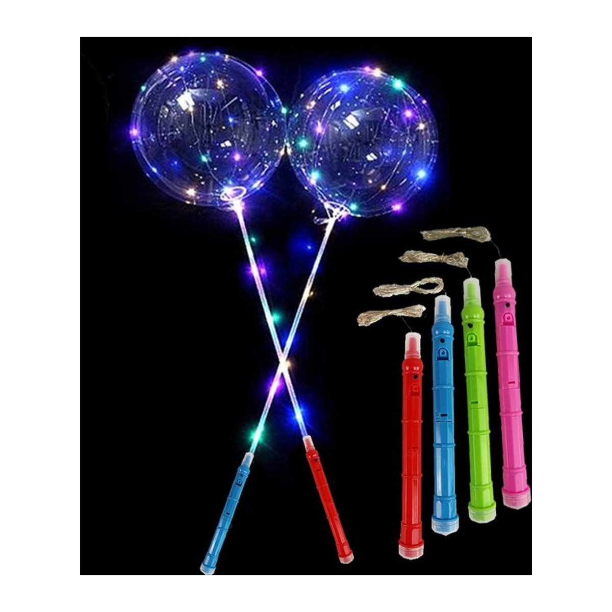 BoBo-Luftballons LED-Blasenballons mit blinkendem Griff in Mehrfarbig und Pink, 3 Stufen, Stick-Länge: 70 cm, Durchmesser: 50,8 cm - Bild 1