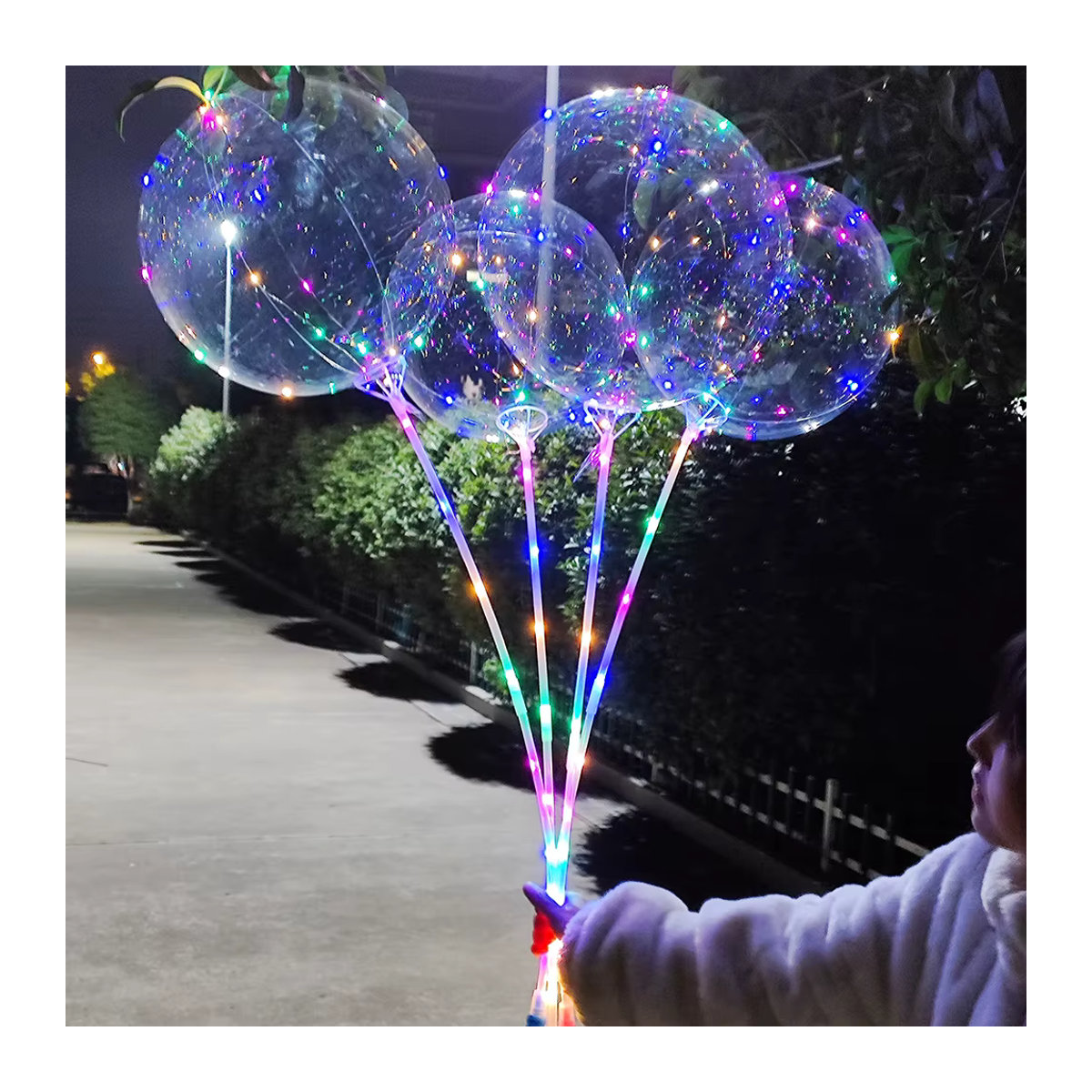 BoBo-Luftballons LED-Blasenballons mit blinkendem Griff in Mehrfarbig und Pink, 3 Stufen, Stick-Länge: 70 cm, Durchmesser: 50,8 cm - Bild 2