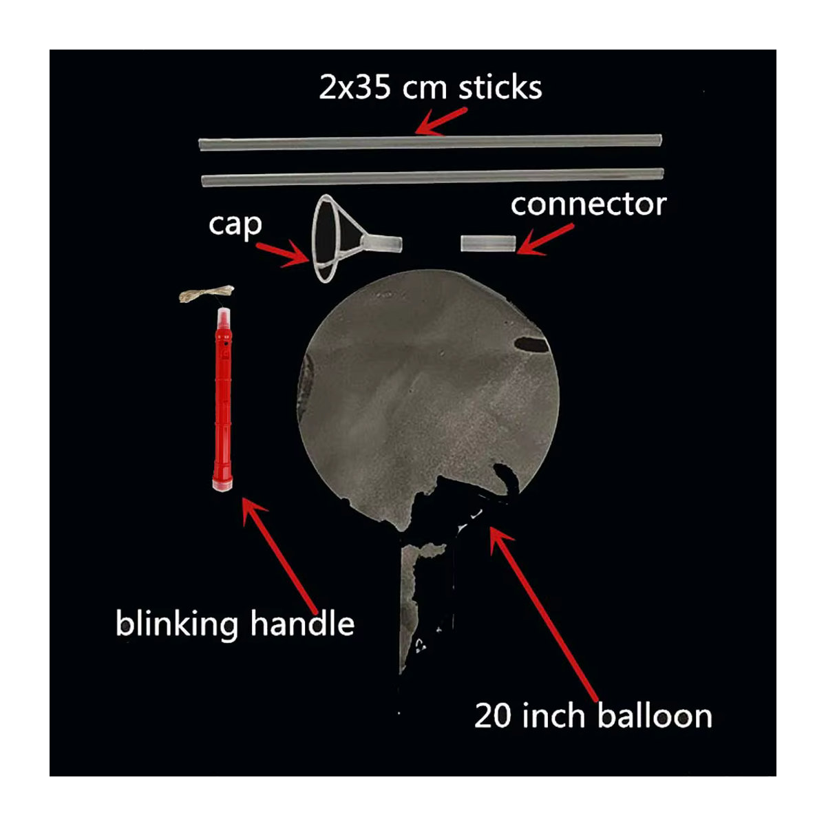 BoBo-Luftballons LED-Blasenballons mit blinkendem Griff in Mehrfarbig und Pink, 3 Stufen, Stick-Länge: 70 cm, Durchmesser: 50,8 cm - Bild 3