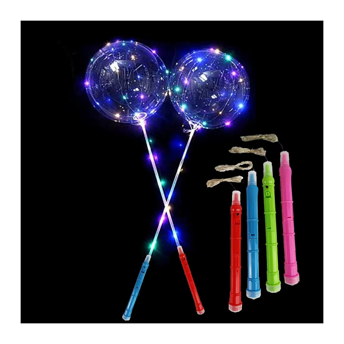 BoBo-Luftballons LED-Blasenballons mit blinkendem Griff in Mehrfarbig und Pink, 3 Stufen, Stick-Länge: 70 cm, Durchmesser: 50,8 cm - Bild 5