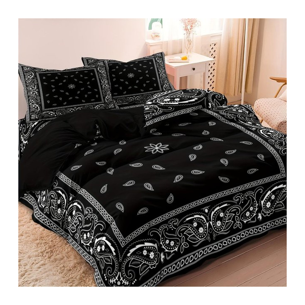 Bohemian Bettwäsche-Set mit Paisley Mandala und floralem 3D-Print, atmungsaktiv und weich, Multicolor, B/H: 135 x 200 cm - Bild 1