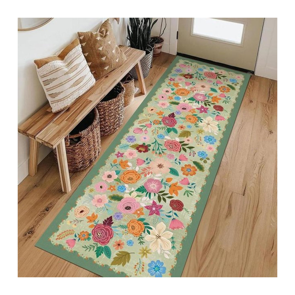 Bohemian Blumenmuster Teppich Flauschig und Waschbar für Wohnzimmer und Schlafzimmer B/L: 40 x 100 cm - Bild 1