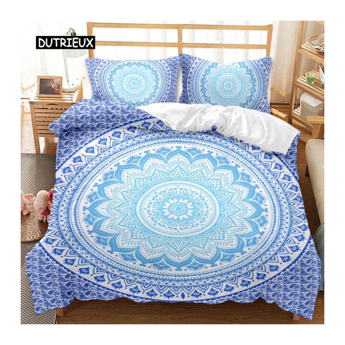 Bohemian Mandala Bettdecke im Batik-Spiral-Design, Exotische Hippie Boho Steppdecke aus Premium Polyester mit Reißverschluss, B/T: 135 x 200 cm - Bild 1