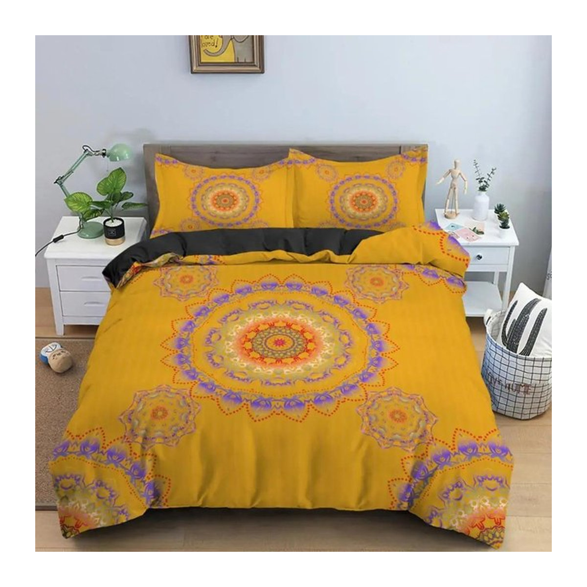 Bohemian Mandala Bettwäsche-Set mit floralem Vintage-Design und geometrischem Retro-Muster, Polyester Bettbezug mit Reißverschluss, Breite: 70 cm, Länge: 133 cm - Bild 1