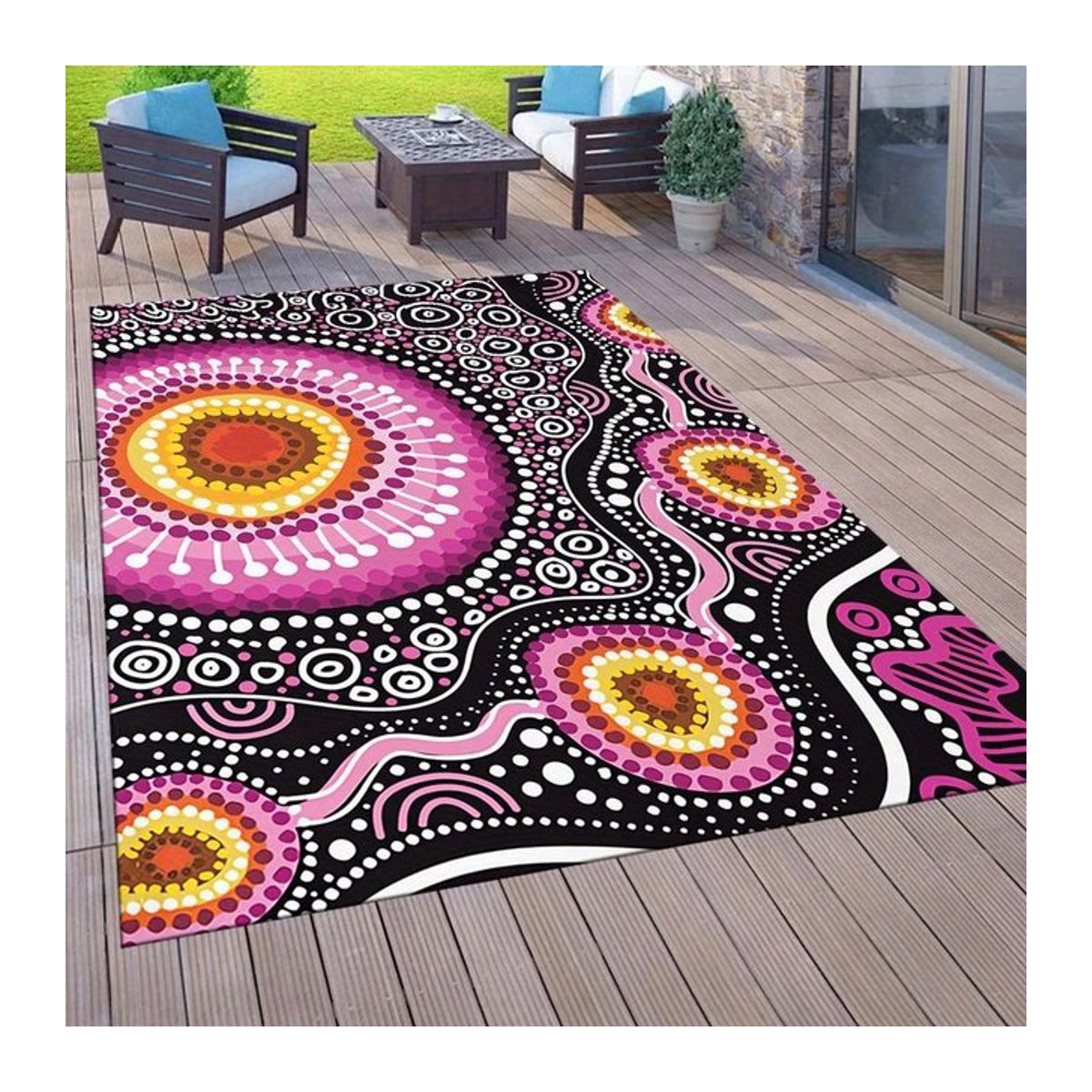 Bohemian Mandala Teppich mit buntem ethnischem Muster für Wohnzimmer und Schlafzimmer B/B/H: 50 x 30 cm - Bild 1