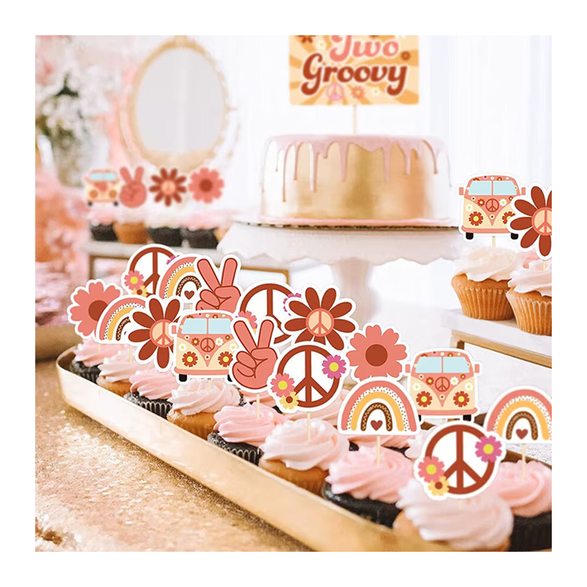 Bohemian Rainbow Bus Flower Party Dekoration aus Papier mit Regenbogen und Blumen in Mehrfarbig für deine Geburtstagsparty - Bild 3