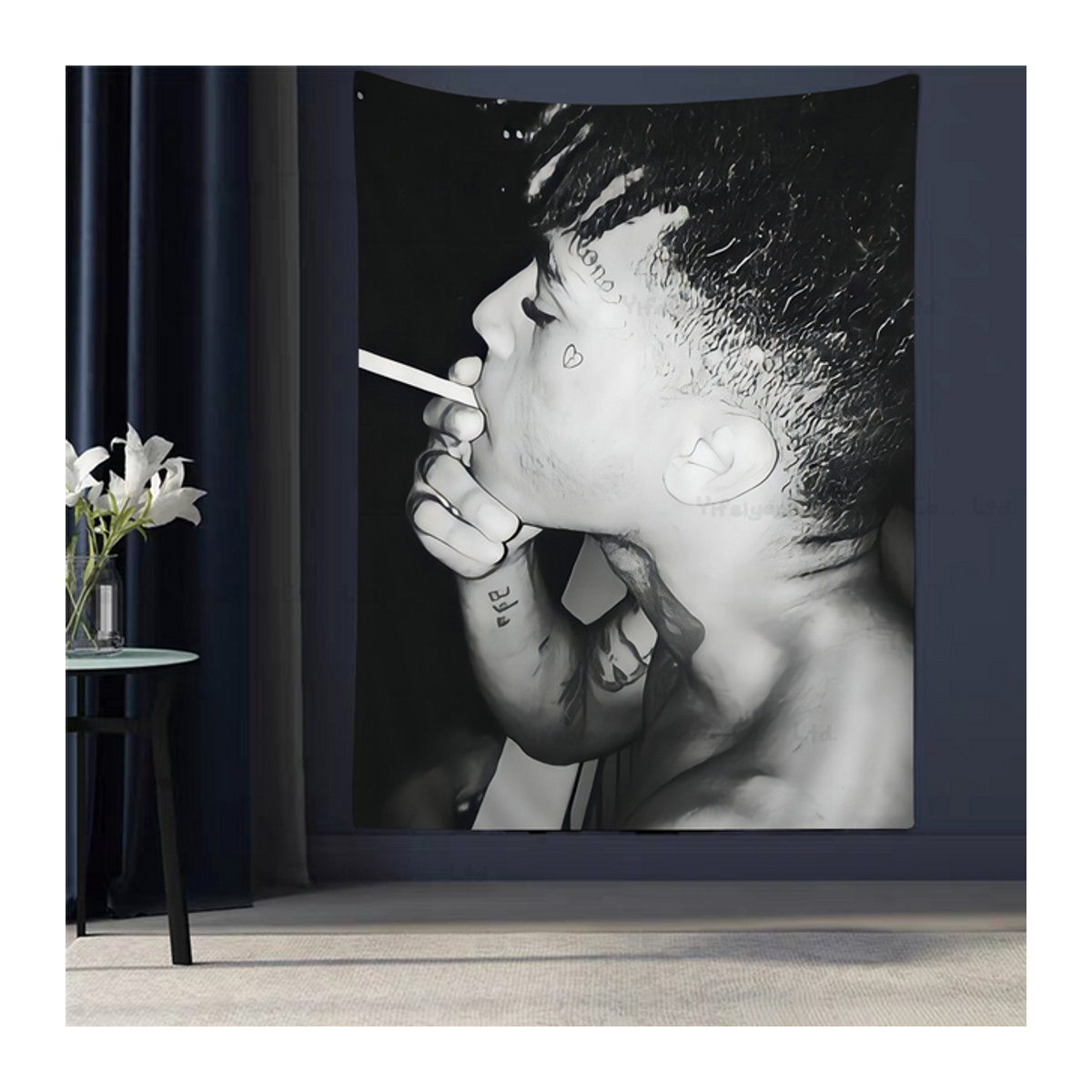 Bohemian Wandbehang mit Hip Hop Anime Motiv und Mandala Design in Schwarz, Textil, B/H: 50 x 70 cm - Bild 1