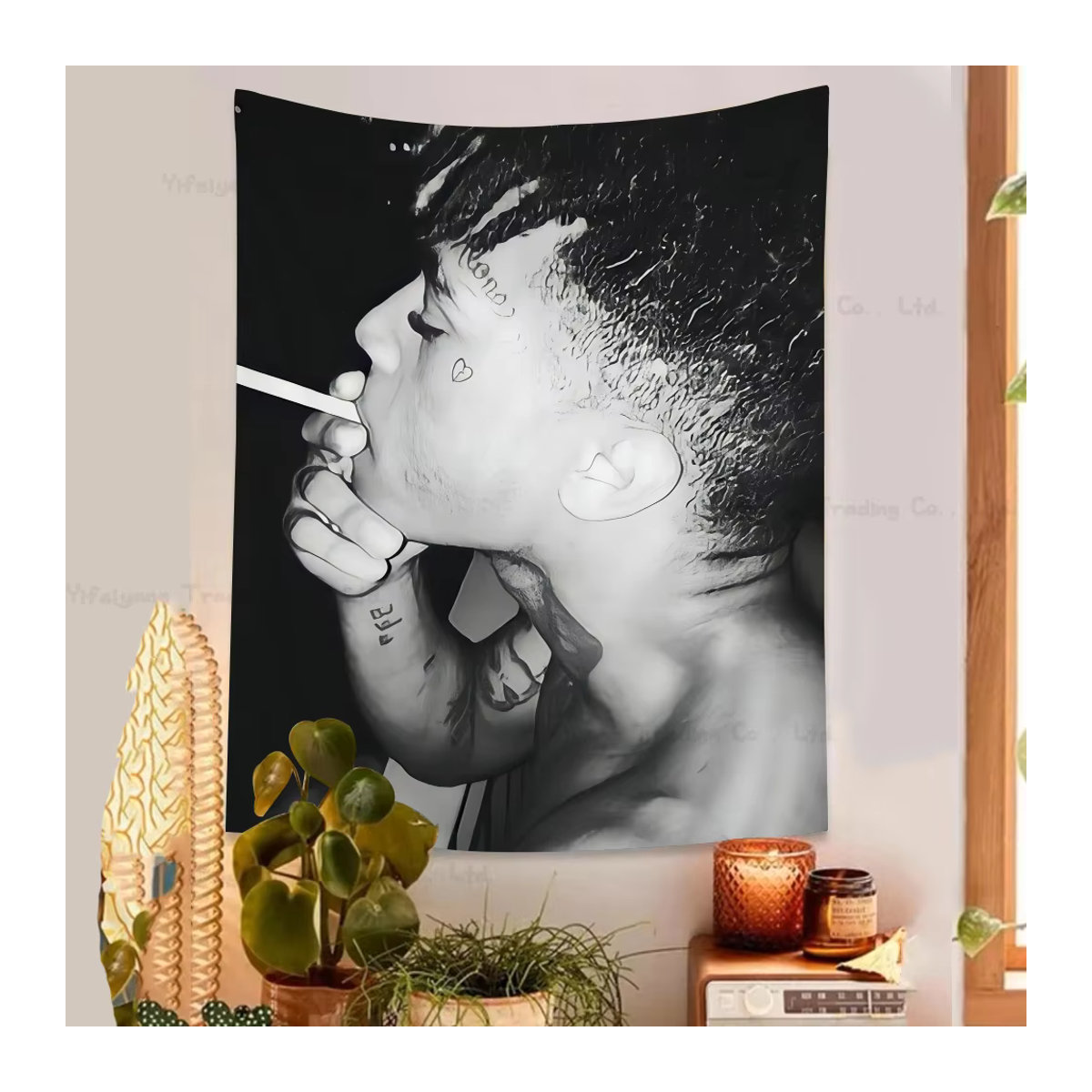 Bohemian Wandbehang mit Hip Hop Anime Motiv und Mandala Design in Schwarz, Textil, B/H: 50 x 70 cm - Bild 3