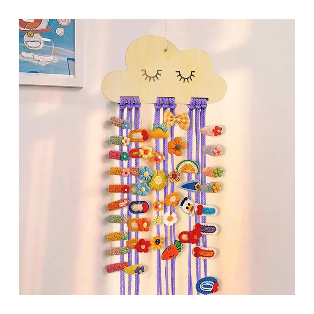 Böhmischer Haarschmuck-Organizer aus Holz mit Wolken und Regenbogen in Multicolor für Mädchen - Bild 1