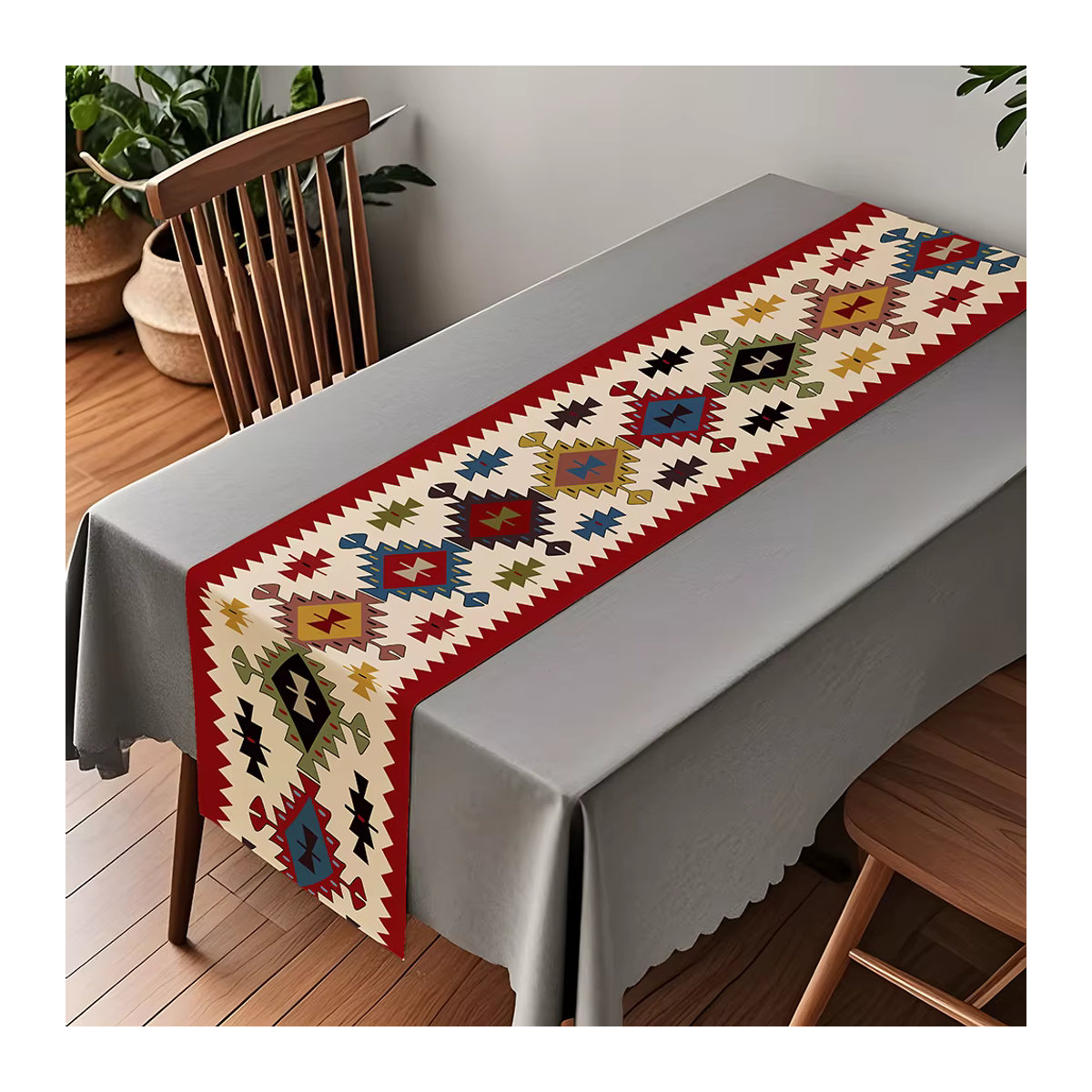 Böhmischer Tischläufer von RoarGosh mit hellen geometrischen Mustern aus Polyester - Bild 3