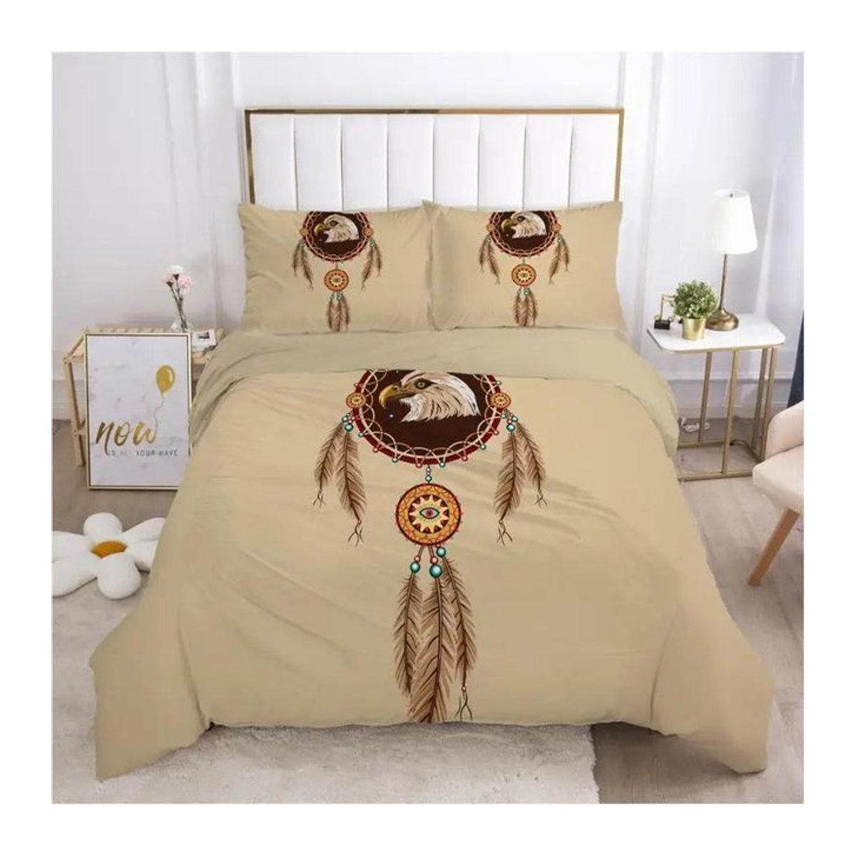 Böhmisches Bettbezug-Set mit Hippie Mandala und Augenmuster, weiches Polyester-Einzelbettwäsche-Set für Erwachsene, 2-teilig, B: 70 cm, L: 133 cm - Bild 1