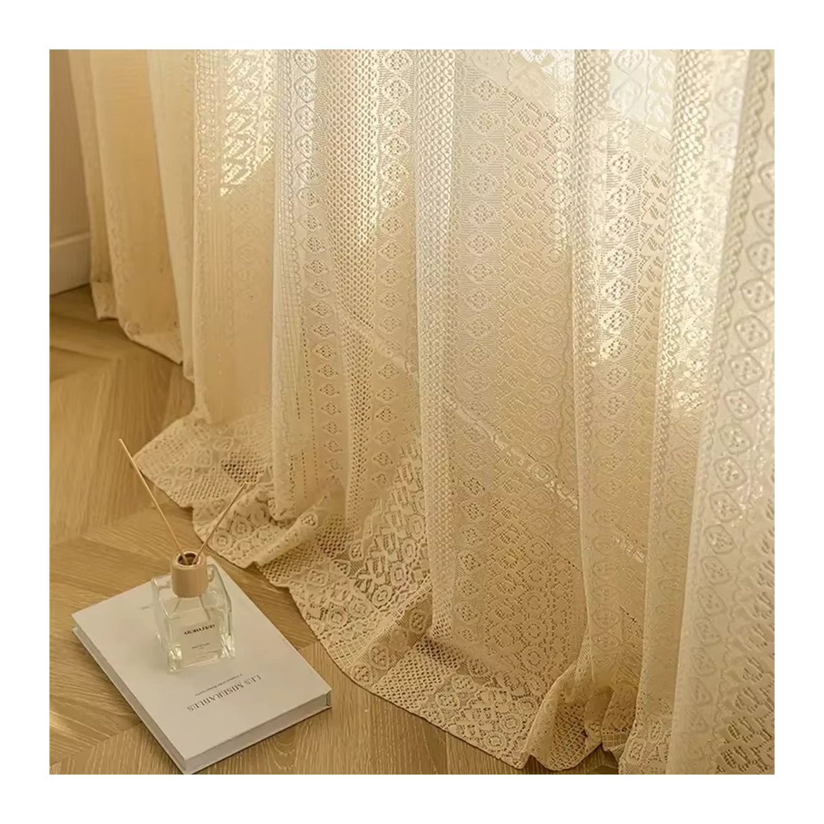 Boho Jacquard Strick Vorhang mit geometrischem Muster in Beige für Wohnzimmer und Schlafzimmer - Bild 5