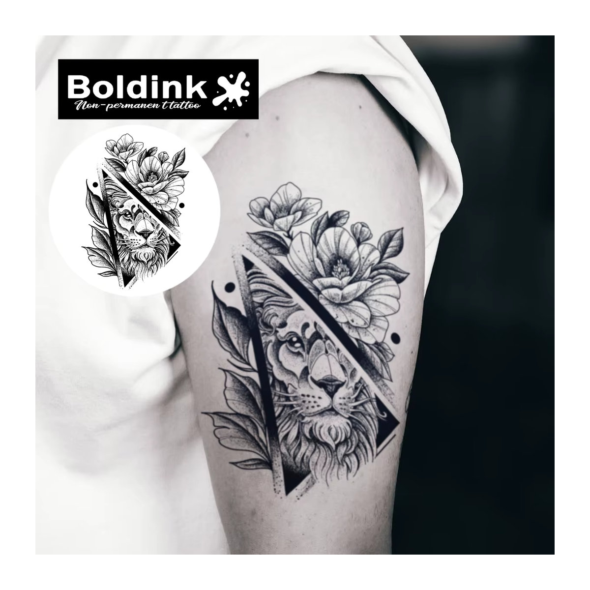 Boldink Nicht permanentes Tattoo mit Löwen-Design in Schwarz, wasserdicht für 1-2 Wochen - Bild 2
