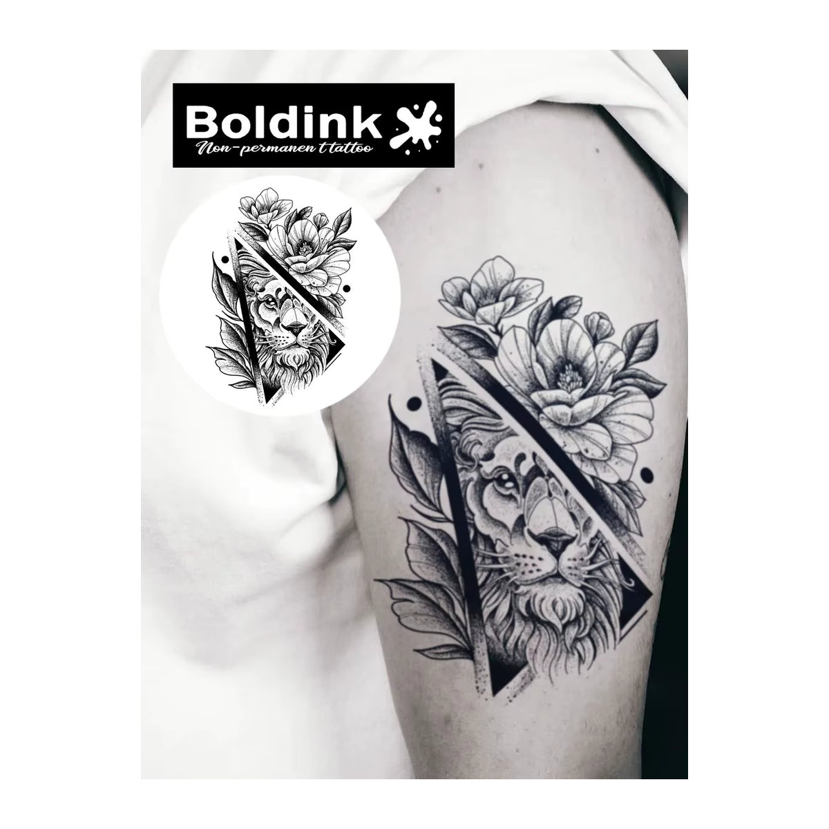 Boldink Nicht permanentes Tattoo mit Löwen-Design in Schwarz, wasserdicht für 1-2 Wochen - Bild 4