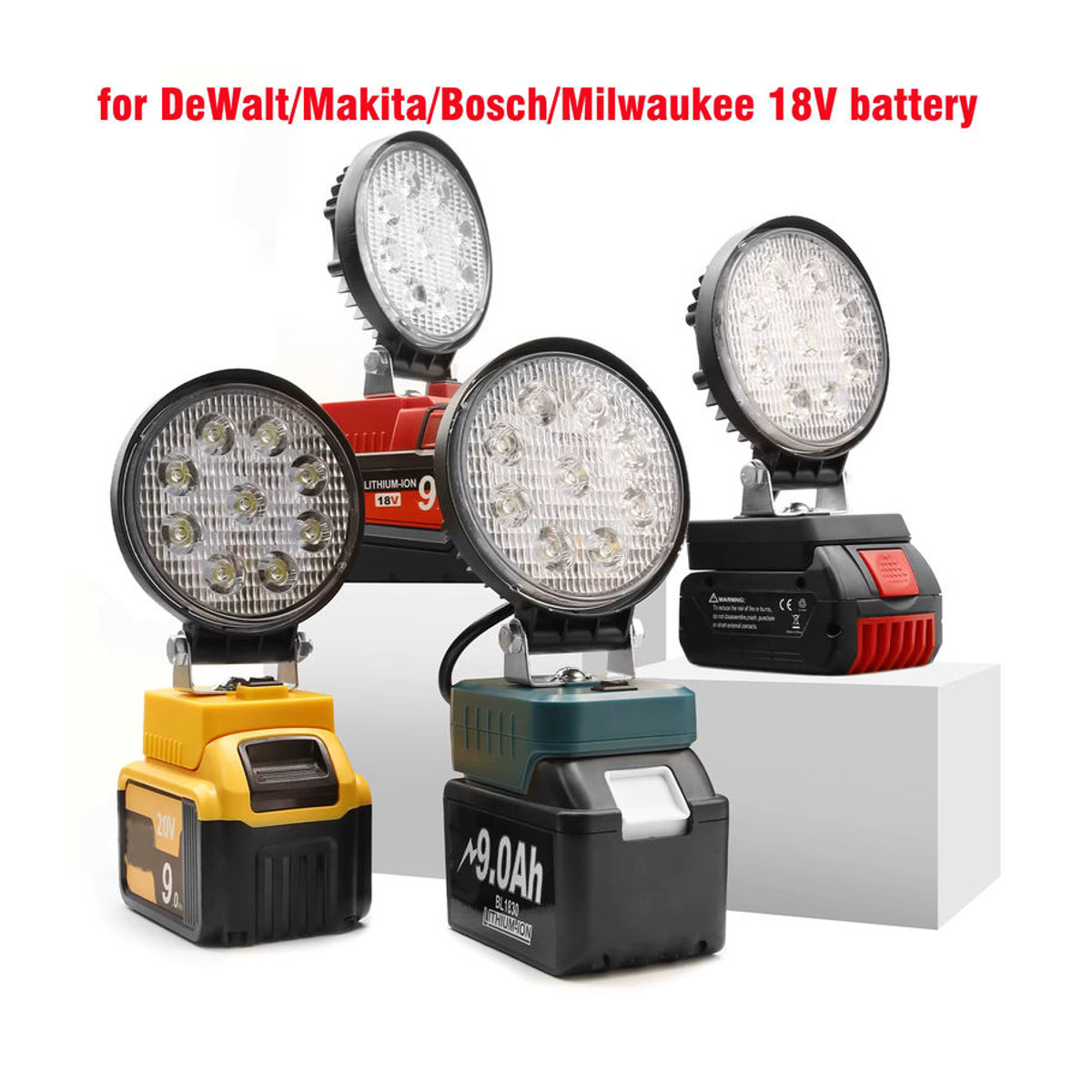 Bonacell 18V LED Arbeitsscheinwerfer kompatibel mit Bosch, Dewalt, Milwaukee und Makita Akkus - Bild 2