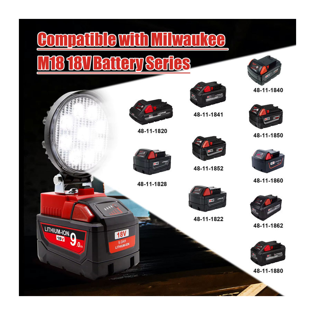 Bonacell 18V LED Arbeitsscheinwerfer kompatibel mit Bosch, Dewalt, Milwaukee und Makita Akkus - Bild 3