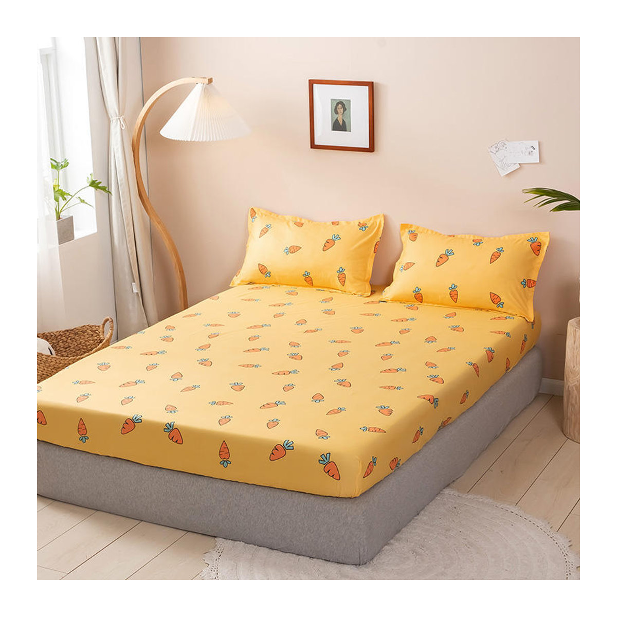 Bonenjoy Elastische Matratzenauflage mit Karottenmuster in Gelb, B/T/H: 220 x 200 x 25 cm - Bild 1