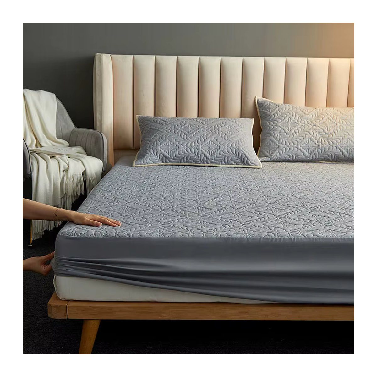 Bonenjoy Gestepptes Matratzenschoner Queen-Size, wasserdicht und atmungsaktiv, Grau - Bild 2