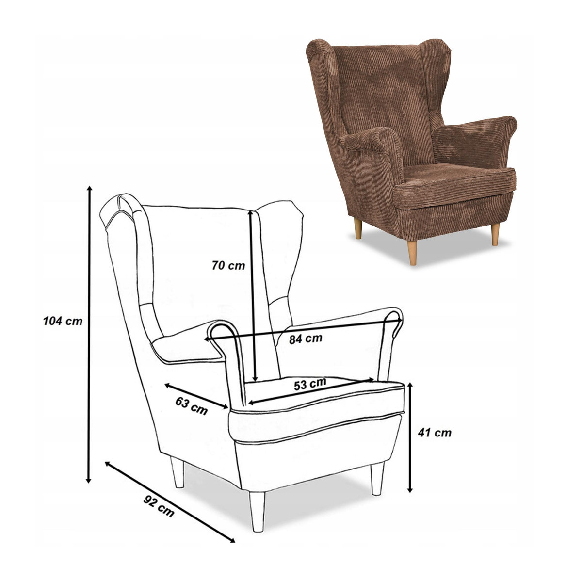 Bonito Ohrensessel mit Fußhocker von Family Meble im Scandinavian Design, Cord, braun - Bild 2