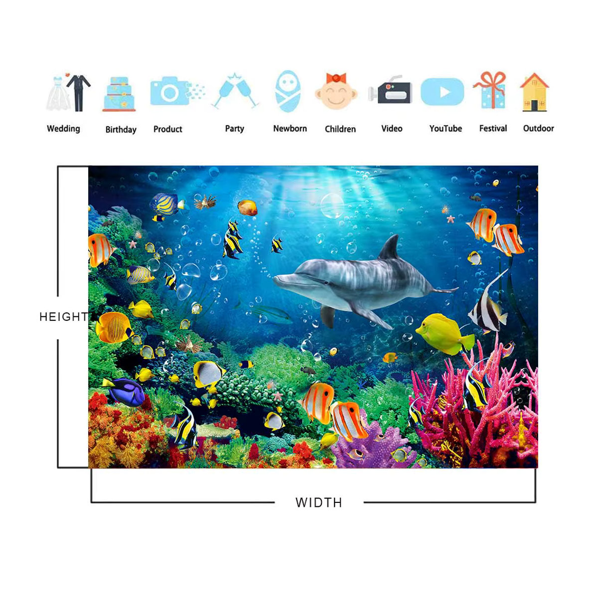 Bonvvie Unterwasser Welt Fotohintergrund mit Delphin, Korallen und Algen in Blau für Kindergeburtstag und maritime Dekoration - Bild 4