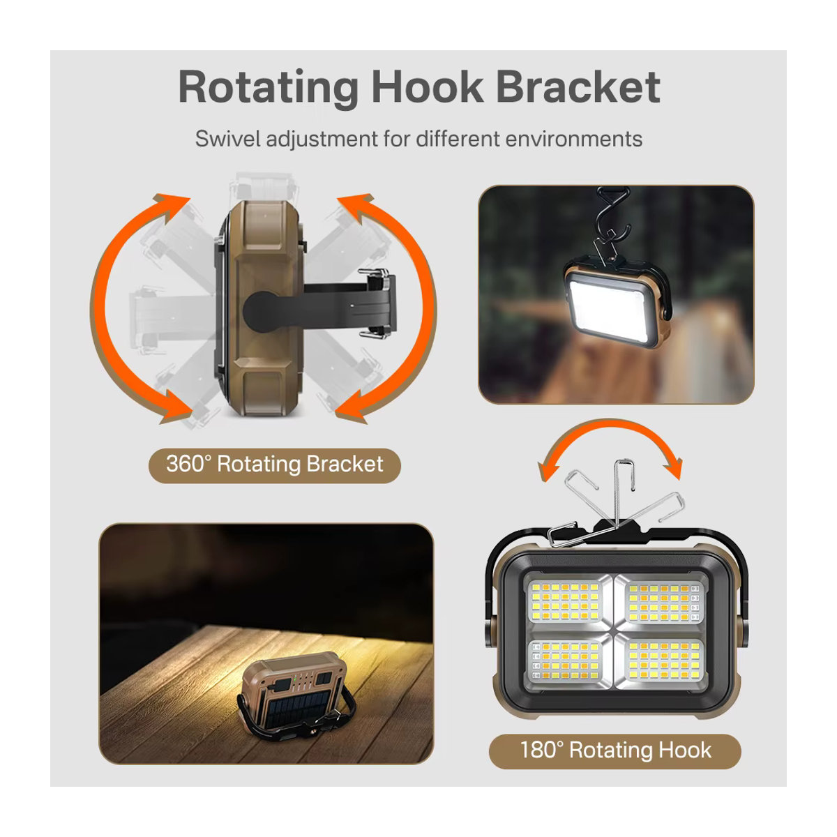 Boruit LED Arbeitsleuchte mit Magnet und Solaraufladung, 360 Grad Beleuchtung, COB Campinglicht und Taschenlampe für Auto Wartung und Reparatur mit Haken - Bild 4