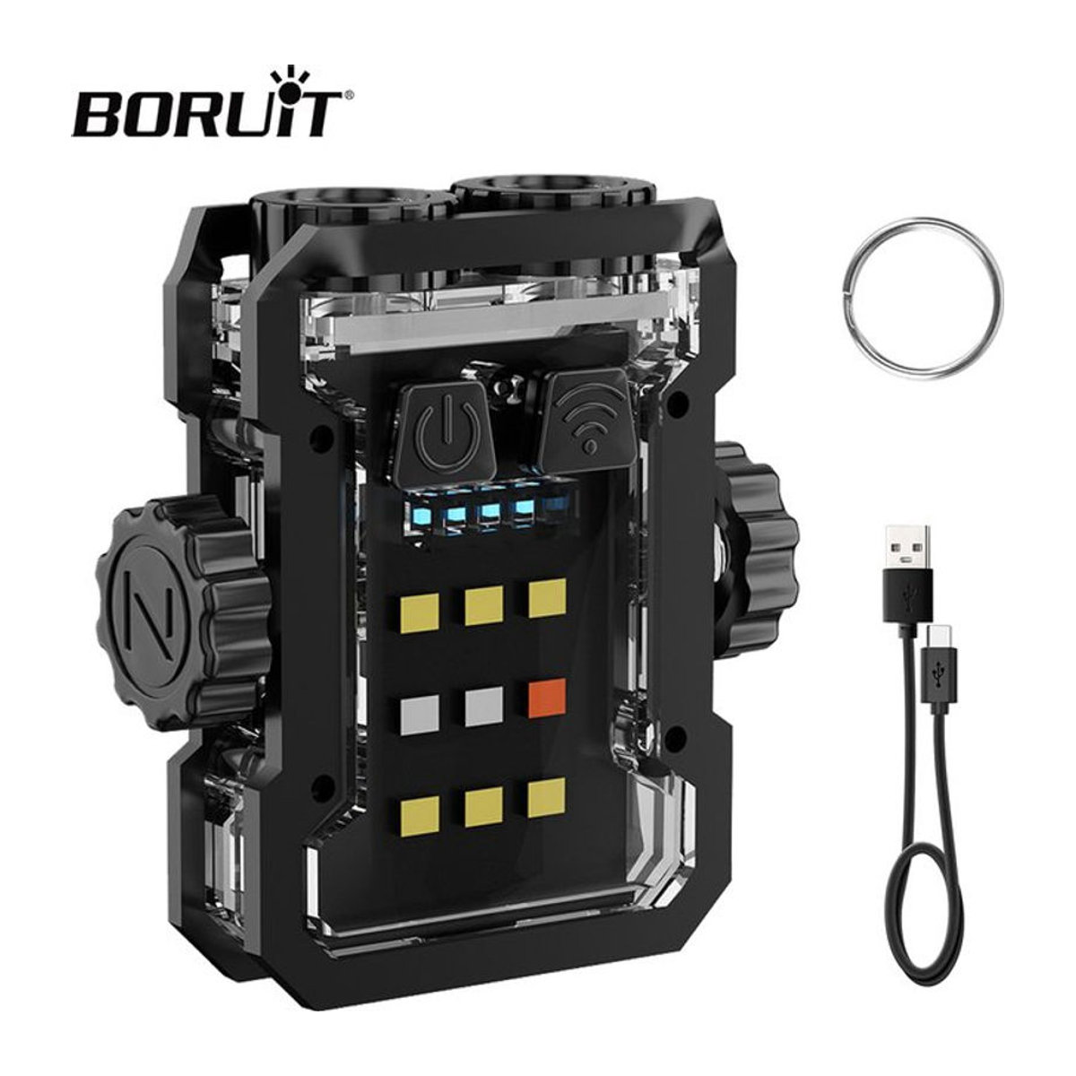 Boruit LED EDC Schlüsselbund Taschenlampe mit Typ-C wiederaufladbarem Akku, Magnet und UV-Licht für Camping und Arbeit - Bild 1