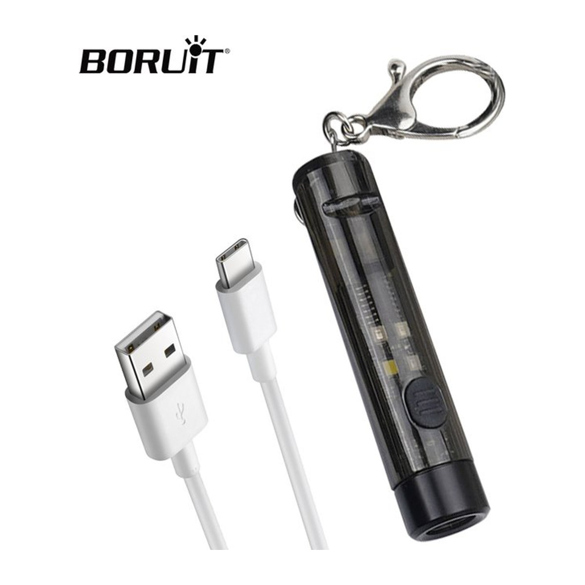 BORUiT LED-Schlüsselanhänger EDC-Taschenlampe mit Typ-C-Ladefunktion, wiederaufladbare Mini-Taschenlampe und UV-Arbeitsleuchte inklusive Pfeife für Camping und Outdoor - Bild 1