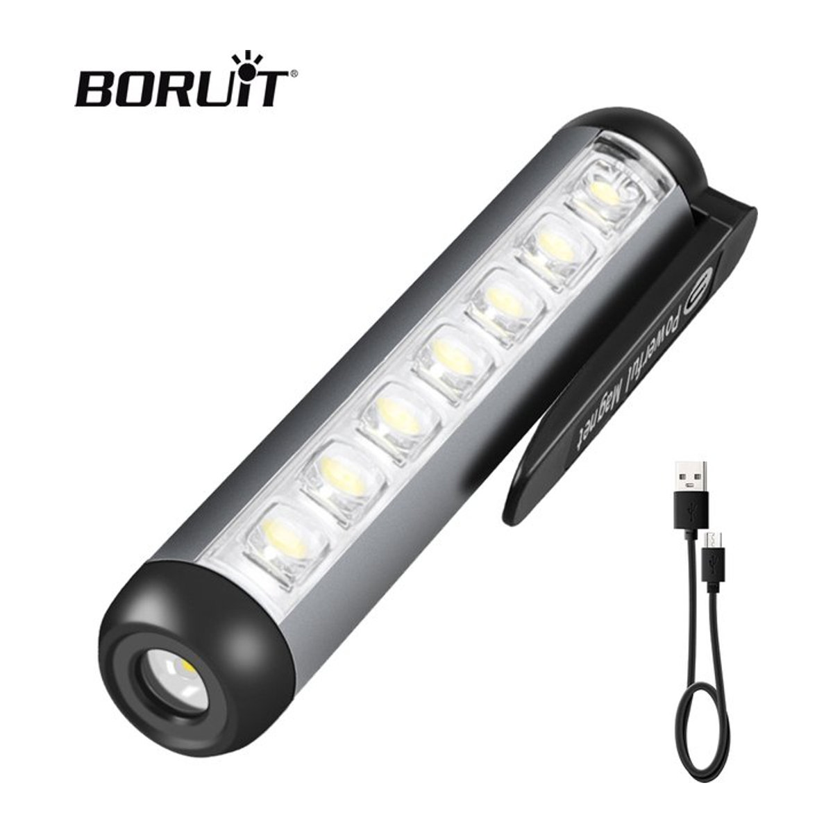 BORUiT Mini tragbare LED-Taschenlampe Typ C wiederaufladbar mit Clip und Magnet, wasserdichte ultrahelle Campinglampe - Bild 1