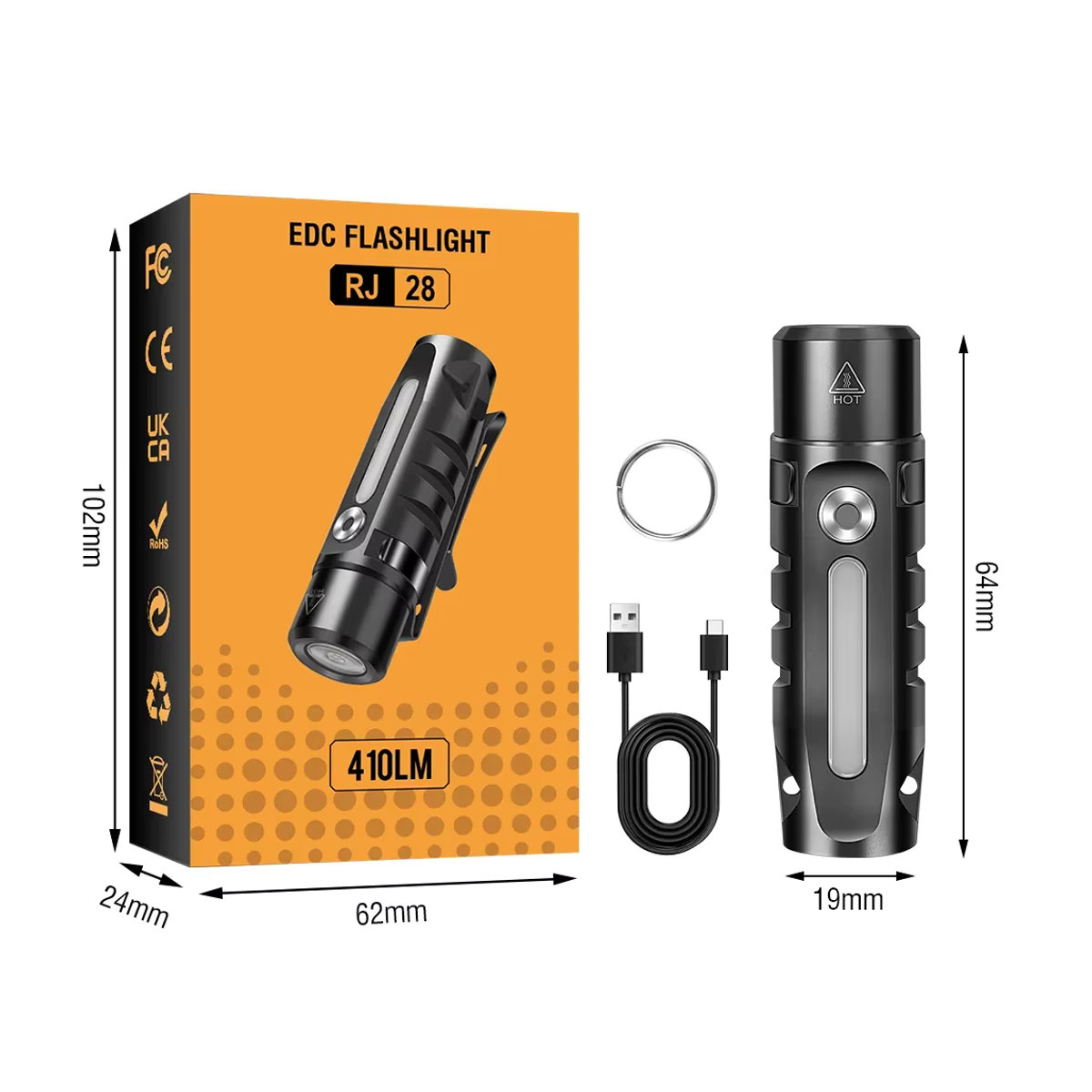 BORUiT RJ28 EDC LED-Taschenlampe mit Typ-C-Ladefunktion und Magnet, wiederaufladbare Schlüsselanhänger-Taschenlampe für Camping und Arbeit - Bild 5