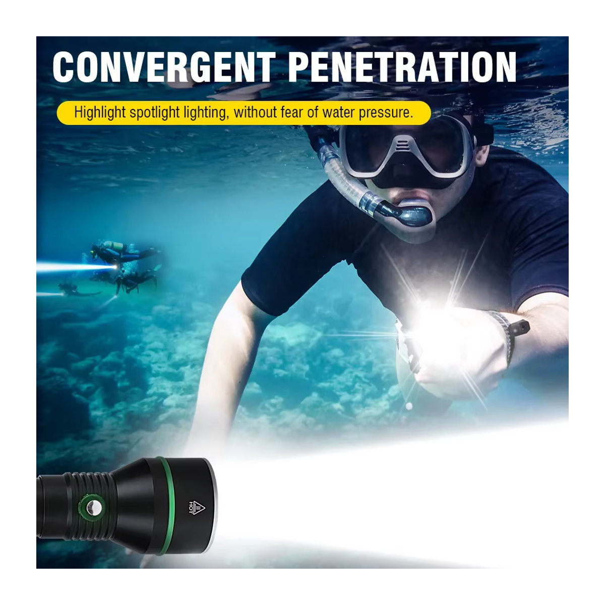 BORUiT S5 Unterwasser Taschenlampe mit 2000LM XHP70 LED, IPX8 wasserdicht bis 110m Tiefe, Tauchen und Speerfischen - Bild 3