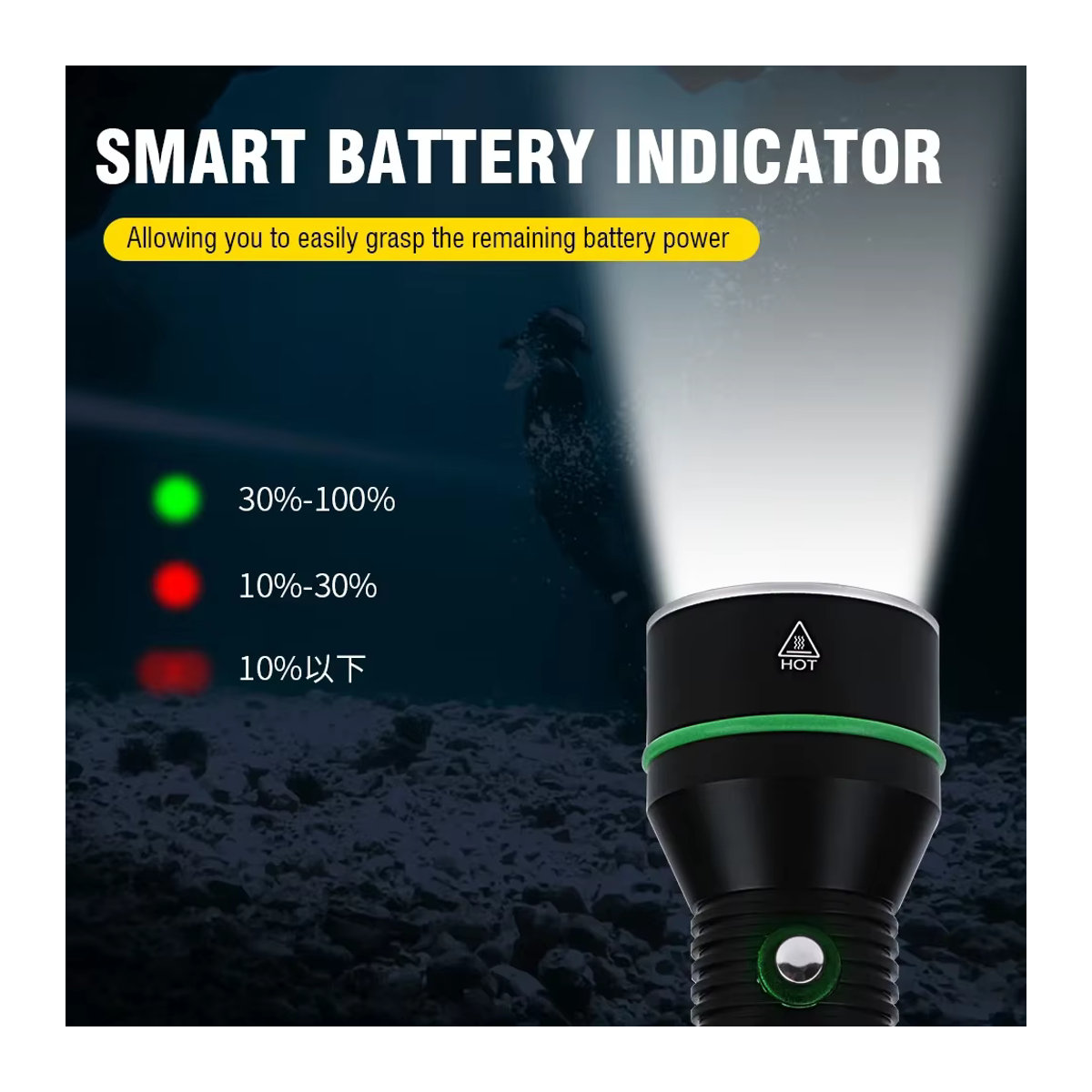 BORUiT S5 Unterwasser Taschenlampe mit 2000LM XHP70 LED, IPX8 wasserdicht bis 110m Tiefe, Tauchen und Speerfischen - Bild 4