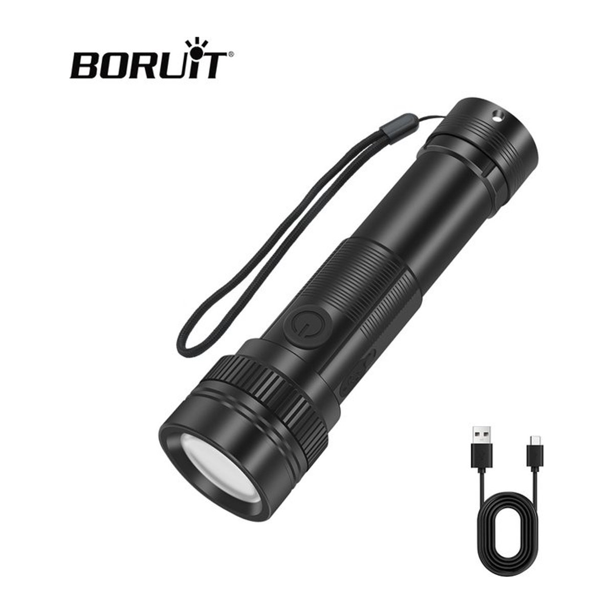 Boruit ST12 Long Throw LED Taschenlampe wiederaufladbar mit Zoom und USB-C Anschluss wasserdicht für Camping und Outdoor - Bild 1
