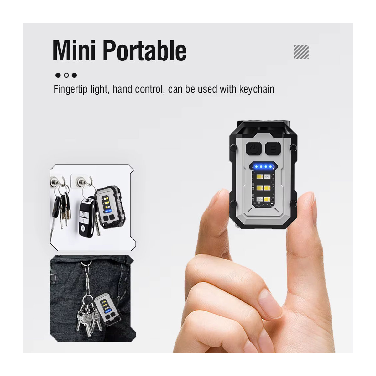 BORUiT Tragbare Mini-Schlüsselanhänger-Taschenlampe mit Magnet, wiederaufladbar via Typ C, 8 Lichtmodi, EDC-Notfall-Arbeitslampe - Bild 5