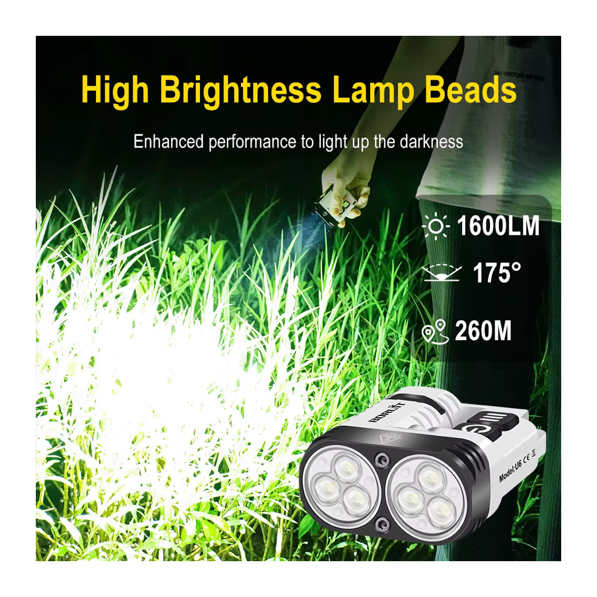 BORUiT U6 LED-Taschenlampe als Schlüsselanhänger mit Magnet, 1600 lm, USB-C wiederaufladbar, IP68 wasserdicht, EDC-Taschenlampe für Camping, Angeln und Notfälle - Bild 4