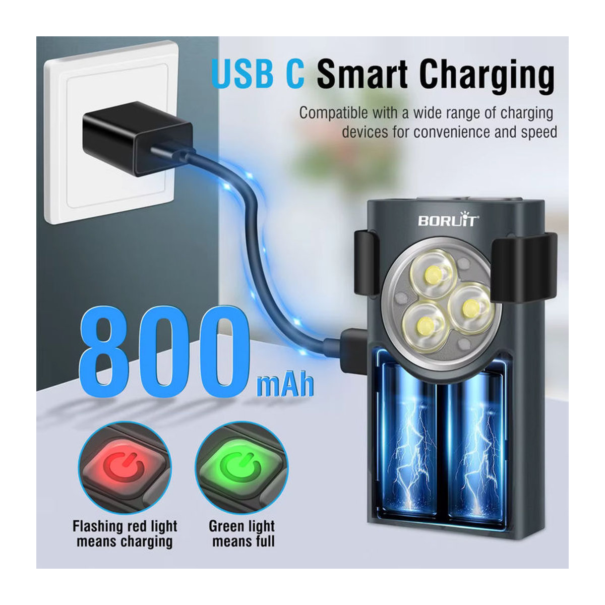 BORUiT V7 LED EDC Schlüsselanhänger-Taschenlampe mit 1100 lm, wiederaufladbar via USB-C, Mini-Taschenlampe mit Clip, Magnet und rotem UV-Licht, modern - Bild 3