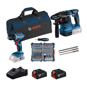 Bosch Combo Kit 18V Werkzeugset mit GSR 18V-45 Akku-Schrauber, GBH 18V-22 Bohrhammer, 2 x 4.0Ah Akkus, Ladegerät, Zubehör und Tasche