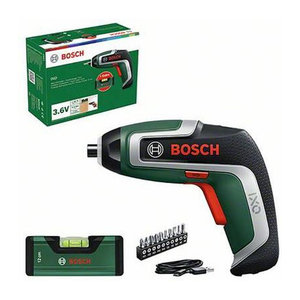 Bosch Home and Garden IXO 7 Level Set Akku-Schrauber mit 2.0 Ah Akku, Wasserwaage und Bitset