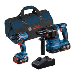 Bosch Werkzeugset 18V Combo Kit mit GSR 18V-45 Akku-Schrauber, GBH 18V-22 Bohrhammer, 2 x 4.0Ah Akkus, Ladegerät und Tasche