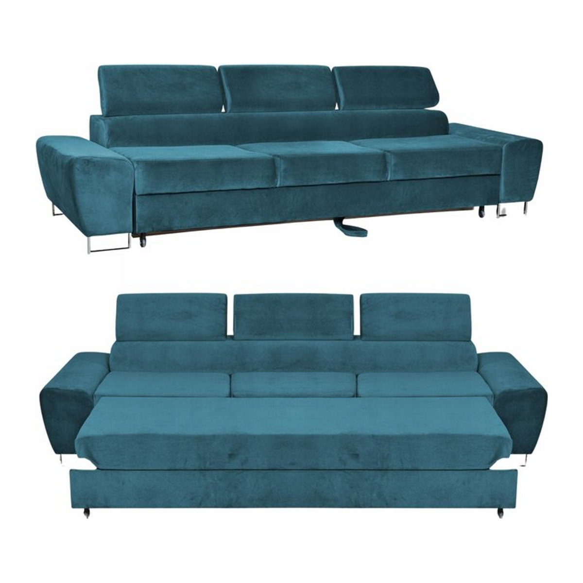 Bosso Family Möbel 3-Sitzer Schlafsofa aus blauem Samt mit Schlaffunktion - Bild 1