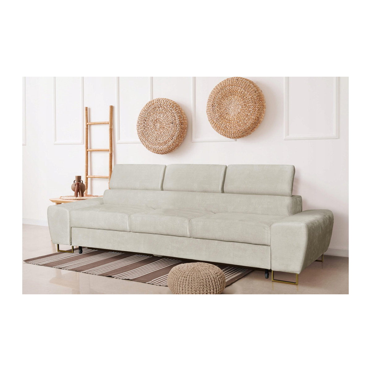 Bosso Family Möbel 3-Sitzer Schlafsofa aus blauem Samt mit Schlaffunktion - Bild 5