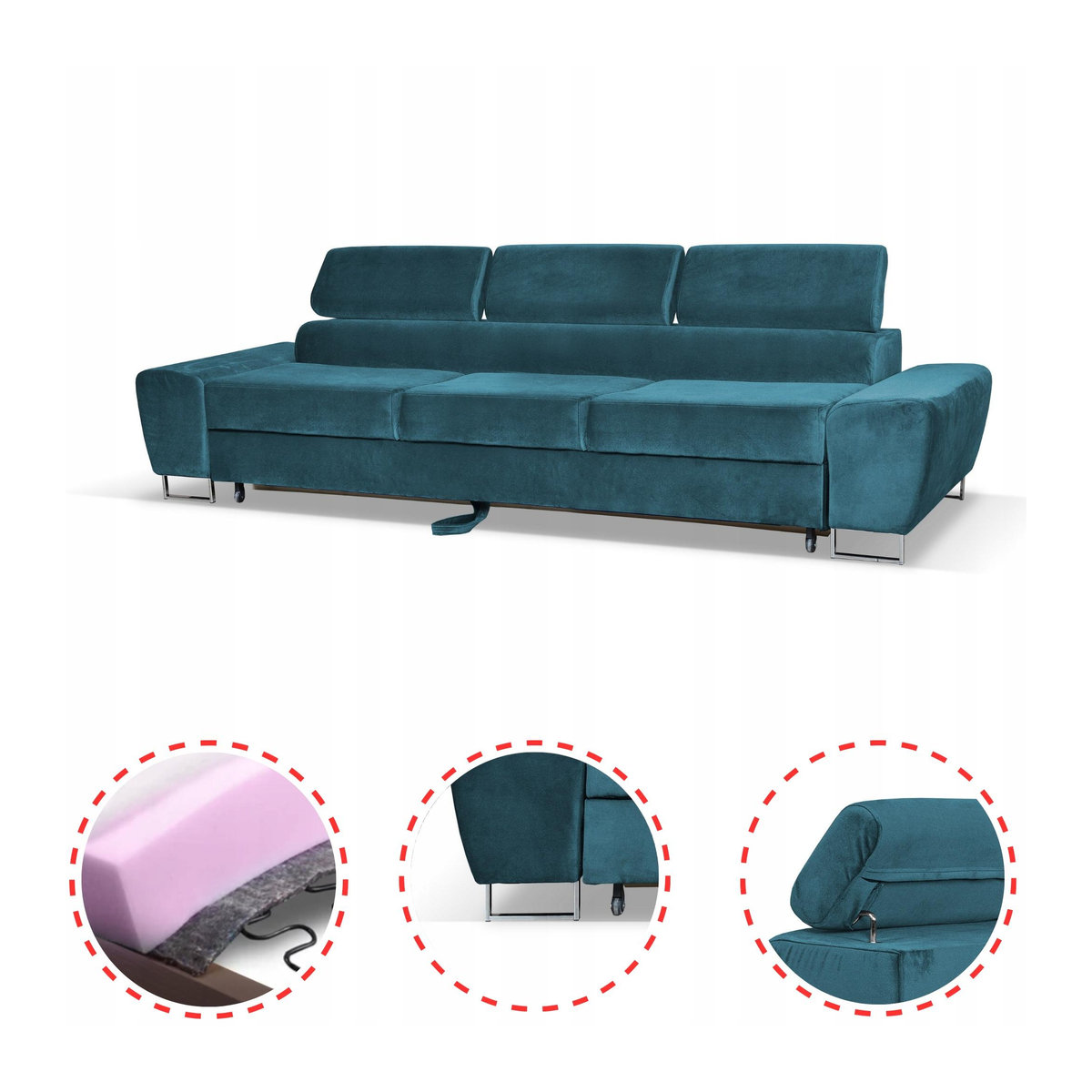Bosso Family Möbel 3-Sitzer Schlafsofa aus blauem Samt mit Schlaffunktion - Bild 7